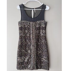 Free People Women's Gray Floral Mesh Ruffle Shimmy Bodycon Mini Dress Size S